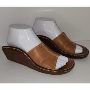VTG Scholl Foot Cradles Leather Chunky Wedge Slide Sandal Women Size 6 Brown